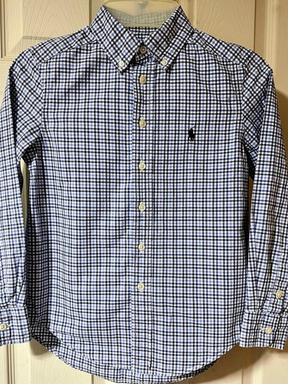 Ralph Lauren Boys Blue & White Gingham Button Down Size Small 8